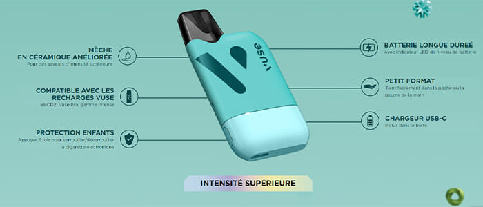 design et fonctionnalités de la e-cigarette vuse reload 1000 box